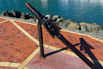 Whaling harpoon on display in Picton, Marlborough Sounds, New Zealand.