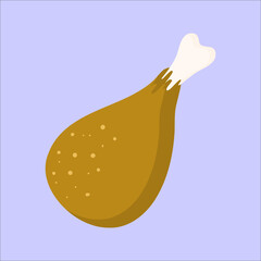 Chicken leg is ready, fried, isolated. Keto-friendly diet. Vector illustration of food in a flat style. Chicken meat for the keto diet and proper nutrition.