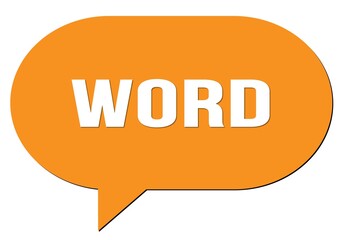 WORD text written in an orange speech bubble