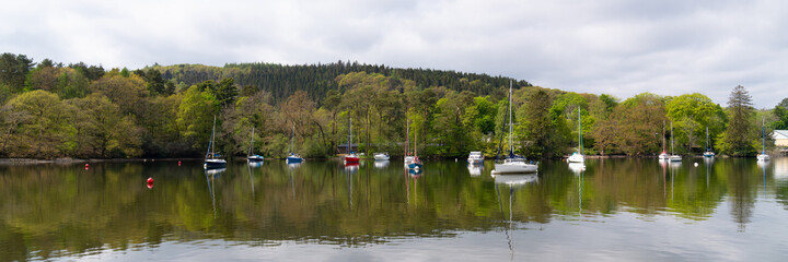 Windermere The Lake District England uk with sailing boats panoramic view