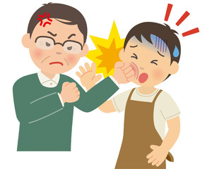 客と口論になり殴られる男性スタッフ