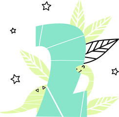 Vector illustration of Dinosaur birthday number 2, second selebrating birthday for baby boy with plants and stars