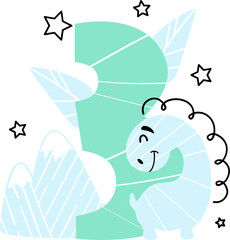 Vector illustration of Dinosaur birthday number 3, third, selebratign birthday for baby boy with plants and stars