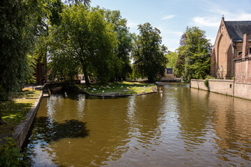 Classic view of the historic city center of Bruges (Brugge), West Flanders province, Belgium. Cityscape of Bruges