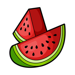 Watermelon ripe slices with seeds cartoon icon. Wedges of red appetizing summer snack.