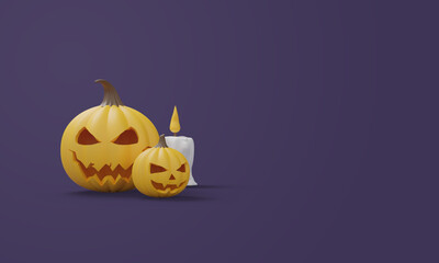 Halloween 3d renderings with pumpkin and candles.