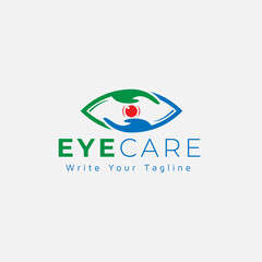 Eye care logo design with hand concept,  eye logo template