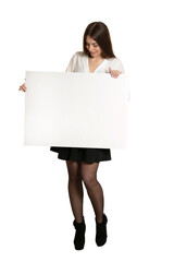 woman and white signboard