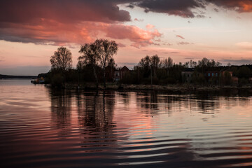 Naklejka na ściany i meble Sunset on the Volga River in Myshkin