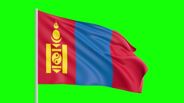 National Flag Of Mongolia Waving In The Wind on Green Screen With Alpha Matte