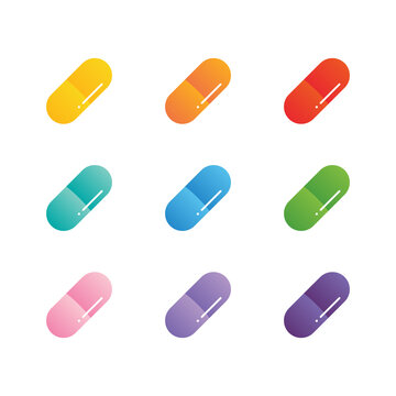 Colorful food supplements, pills, medications vector icons, illustration.

