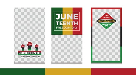 Set of Juneteenth celebrate freedom stories for social media. Pack for creating your unique content. Story mockup.