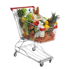 Shopping cart with groceries on white background © New Africa
