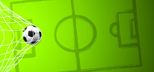 Flat vector black grunge soccer ball with green field. Grungy football. Cartoon euro sport EK, WK pictogram Sports game cup. 2020, 2021, 2022