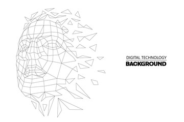 Abstract Digital Modern Futuristic Floating Outline Facial Polygon Head on White Background Illustration Vector Template Design Concept