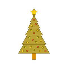 Isolated outline Christmas tree on white.