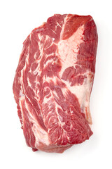 Raw pork neck boneless collar top view isolated on white backround