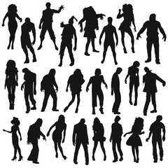 Zombie Illustration Clip Art Design Shape. Undead Collection Silhouettes Icon Vector.