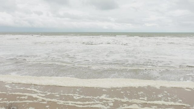 plage de la Manche remplie de mousse blanch&acirc;tre