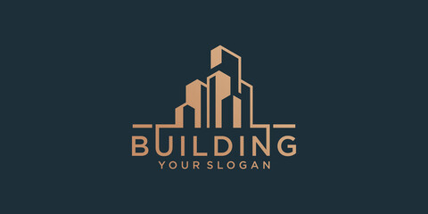 Building logo design template with gold color
