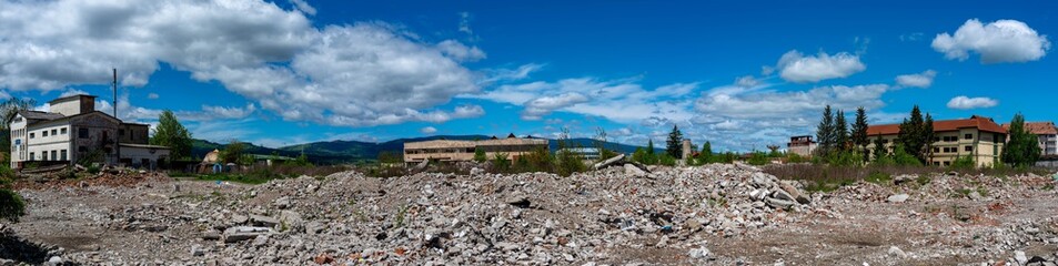Fototapeta na wymiar Panoramic view of a demolished factory in Romania.