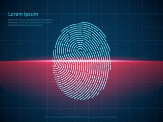 Fingerprint scanning. Digital authentication, checked identity verification thumbprint, biometric reader, laser technology. Smartphone id, poster with copy space vector concept