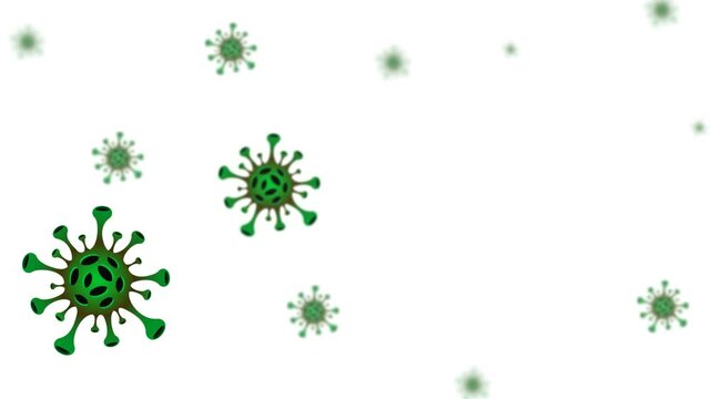 Medical motion video of green corona virus cell body flow isolated on white background, motion graphic 