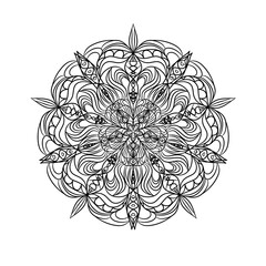 anti-stress coloring book, drawing for adults, mandala for coloring, black and white drawing, doodle hand drawing, minimalistic patterns, smooth lines, flower for coloring. black and white ornament