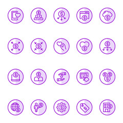 Circle color outline icons for crowd funding.