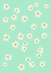 White daisies on a blue isolated background. Summer mood illustration.