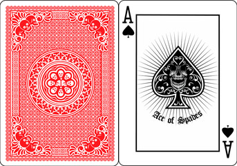 skull with spades, playing card - obrazy, fototapety, plakaty