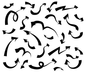Collection of various arrows on a white background. Vector illustration.