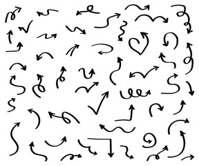 Collection of various arrows on a white background. Sketch. Vector illustration.