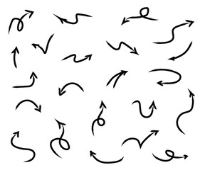 Collection of various arrows on a white background. Sketch. Vector illustration.