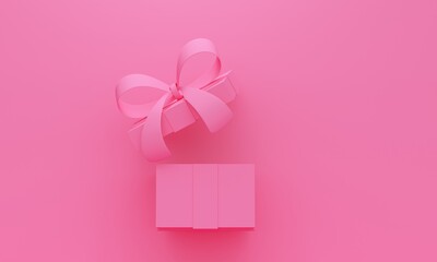 Abstract pink background with open gift and copy space. 3d rendering