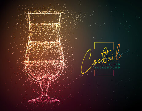 Neon fluid cocktail vector illustration.  Fluid background. Tequila sunrise cocktail