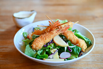 fried shrimp with salad