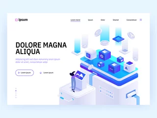 Fotobehang Vector landing page of Tech isometric concept © Ico Maker