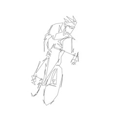 Cyclist, line art, abstract geometric continuous line drawing. Road cycling. Front view