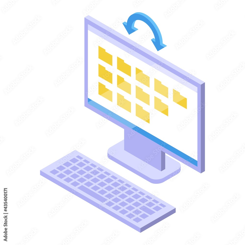 Poster computer backup icon. isometric of computer backup vector icon for web design isolated on white back