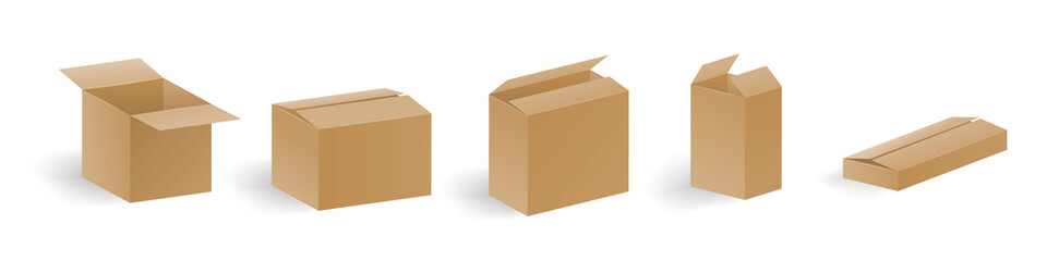 Open and closed cardboard boxes vector set. Vector illustration.