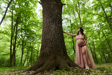 Fototapeta na wymiar Beautiful latino pregnant woman in the forest
