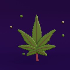 Cartoon 3d leaf of cannabis render illustration