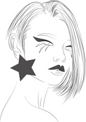 Petty punk girl _ short haired lady _ vector sketch portrait 