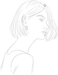Woman profile portrait _ vector sketch art 