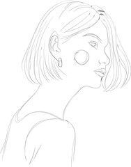 Pretty girl with bobo haircut _ Vector profile portrait  sketch