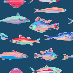 Seamless pattern with a multiform sea fishes
