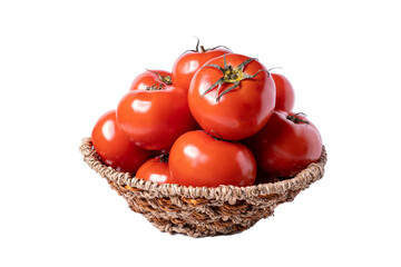 A basket of perfectly ripe tomatoes with white background