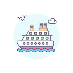 Ship vector round icon style illustration. EPS 10 File