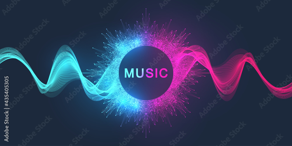 Poster music wave poster spectrum abstract background. sound flyer design with abstract gradient line waves